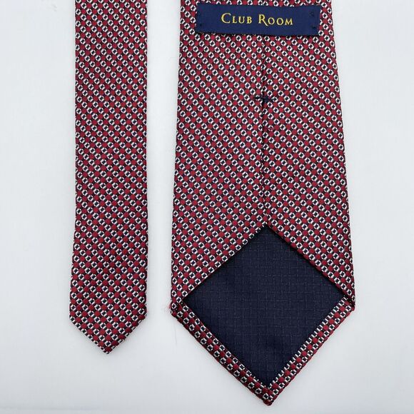 Club Room 100% Silk Necktie Geometric Red/Blue/White Classic Designer 59.5 x 3.5 - Picture 10 of 16